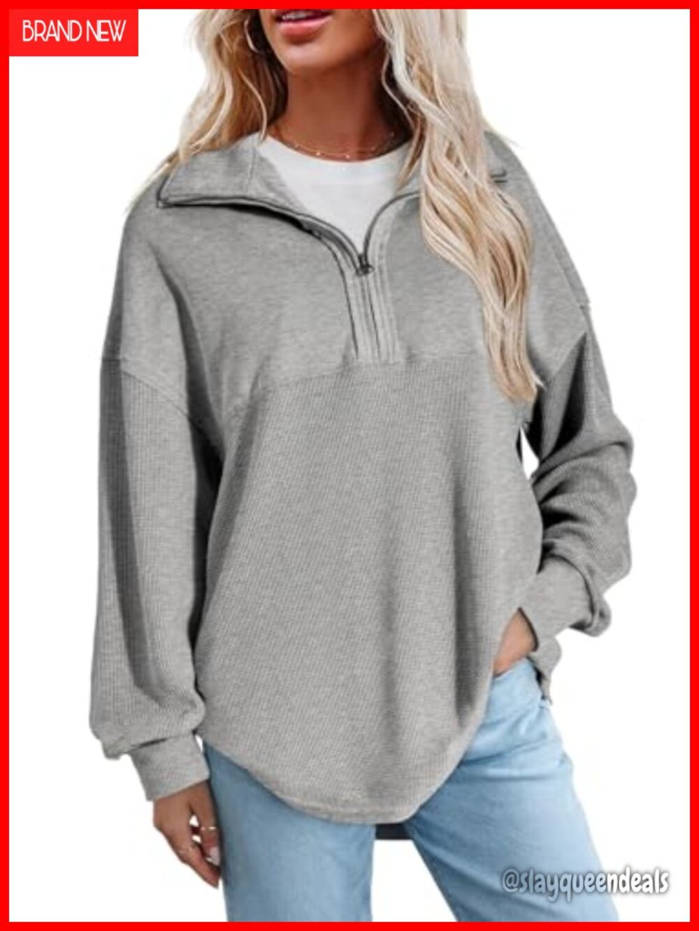 Half Zip Pullover Sweatshirt Long Sleeve Loose Fit